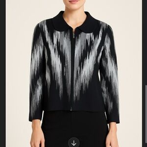 Ming Wang Black Full Zip Peter Pan Collar Knit Jacket Sweater Size Small designe